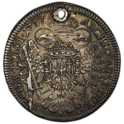 Austria 1737 Tyrol (3 under bust) Thaler Silver Coin Dav #1056 - Holed