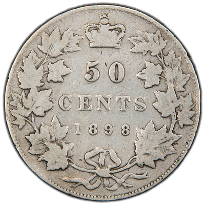 Canada 1898 50 Cents Half Dollar Silver Coin - VG (obverse delamination)