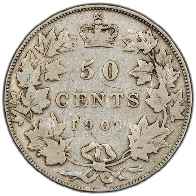 Canada 1901 50 Cents Half Dollar Silver Coin - VG/F