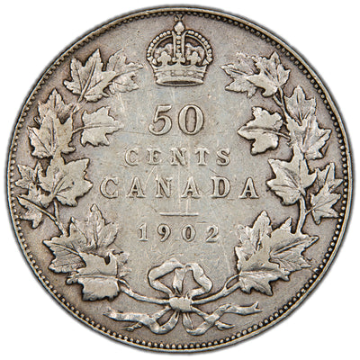 Canada 1902 50 Cents Half Dollar Silver Coin - F/VF (lt. reverse scratches)