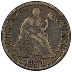United States 1871 10 Cents Seated Liberty Dime Silver Coin