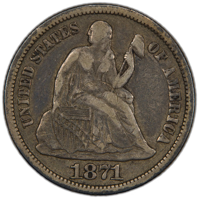 United States 1871 10 Cents Seated Liberty Dime Silver Coin