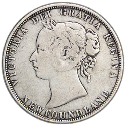 Newfoundland 1880 50 Cents Half Dollar Silver Coin - Very Good +