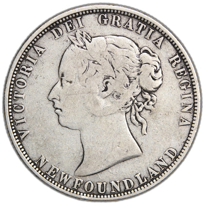 Newfoundland 1880 50 Cents Half Dollar Silver Coin - Very Good +