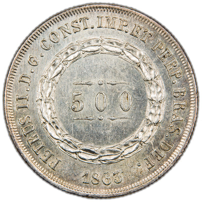 SOLD Brazil 1863 500 Reis Silver Coin - AU