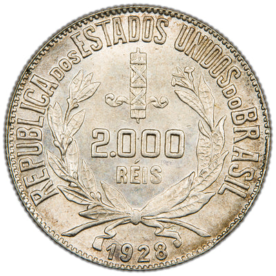 SOLD Brazil 1928 2000 Reis Silver Coin - Uncirculated