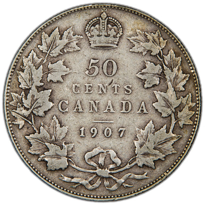 Canada 1907 50 Cents Half Dollar Silver Coin - Fine