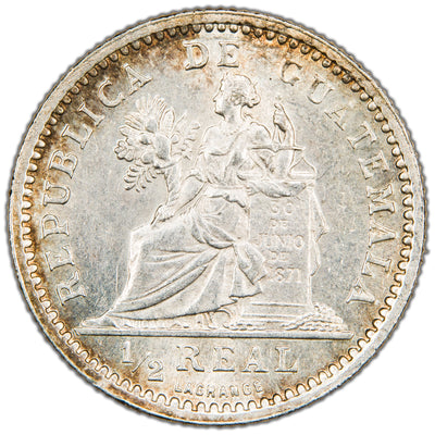 Guatemala 1894 Half Real Silver Coin - AU