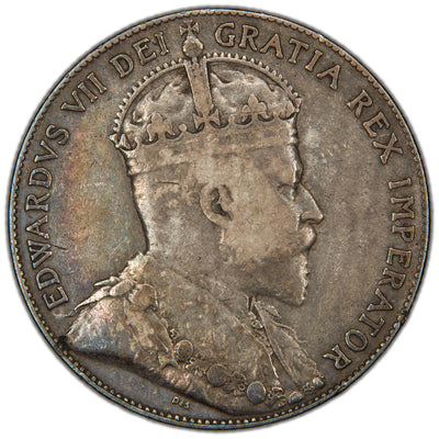 Canada 1910 Edwardian Leaves 50 Cents Half Dollar Silver Coin - F/VF