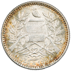 Guatemala 1894 Half Real Silver Coin - AU