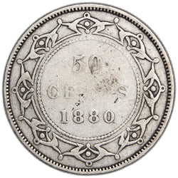 Newfoundland 1880 50 Cents Half Dollar Silver Coin - Very Good +