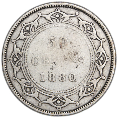 Newfoundland 1880 50 Cents Half Dollar Silver Coin - Very Good +