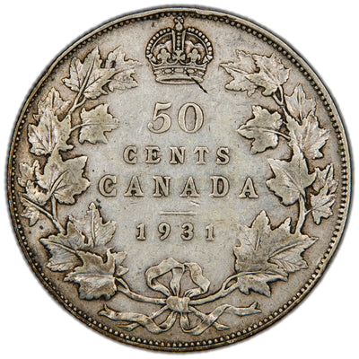 Canada 1931 50 Cents Half Dollar Silver Coin - Fine