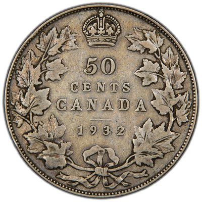 Canada 1932 50 Cents Half Dollar Silver Coin - VG/F