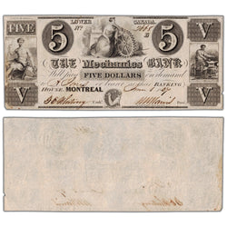 The Mechanics Bank 1837 five dollar note, catalog 425-10-04, serial number 2668, stacked view showing both front and back sides, graded Extremely Fine condition with a minor border nick.