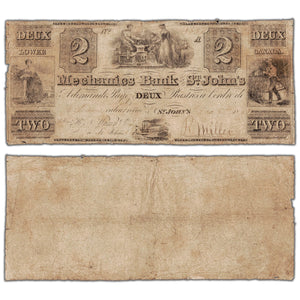 Mechanics Bank of St John 1830's $2 Note Remainder #440-12-02-04R - Circulated