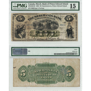 Merchants Bank of Prince Edward Island 1892 $5 Note #470-10-04-10 - PMG F-15