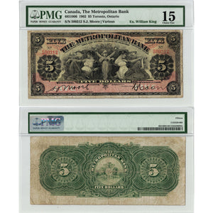 The Metropolitan Bank 1902 $5 Chartered Note #485-10-06 - PMG F-15