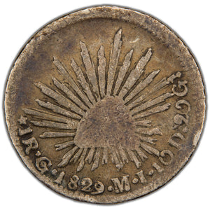 Mexico 1829 Go MJ One Real Silver Coin