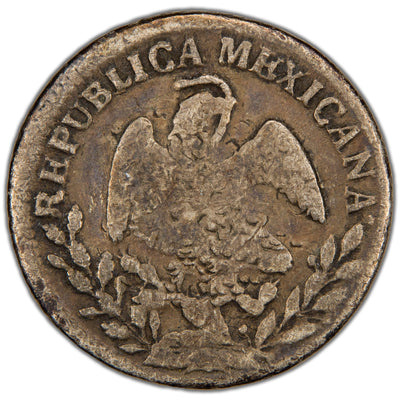 Reverse of a First Republic of Mexico 1829 1 Real silver coin (Guanajuato mint, SKU: SP2897), displaying the Mexican national emblem of a golden eagle perched on a nopal cactus with a snake in its beak, framed by an oak and laurel wreath, surrounded by REPUBLICA MEXICANA.