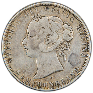 Newfoundland 1876-H 50 Cents Half Dollar Silver Coin - Fine (cleaned)