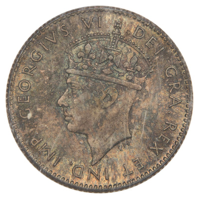 Obverse of a Newfoundland 1941-C 5 Cents silver coin (PCGS MS-65, SKU: 13931941), featuring the crowned profile portrait of King George VI facing left in coronation robes, surrounded by GEORGIUS VI D. G. BREX. A. D. IMP.
