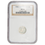 Front of NGC protective slab encapsulation holder for a Newfoundland 1946-C 5 Cents Silver key date coin (Grade AU-58, SKU: 1174862-008), displaying the official NGC certification label with grade, mint mark details, serial number, and barcode above the coin.