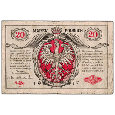 SOLD Poland 1917 20 Marek Note P #4 - Minor Tears/Holes