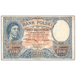 Poland 1919 100 Złotych Note P #57 - VF