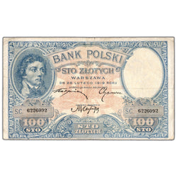 Poland 1919 100 Złotych Note P #57 - VF