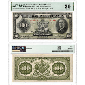 Royal Bank of Canada 1927 $100 Chartered Note #630-14-20 - PMG VF-30
