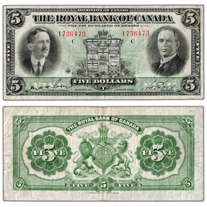 Royal Bank of Canada 1927 $5 Chartered Note #630-14-04 - F/VF