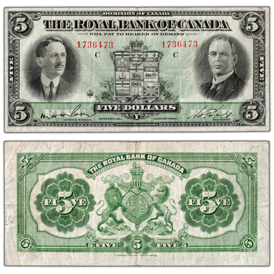 Royal Bank of Canada 1927 $5 Chartered Note #630-14-04 - F/VF