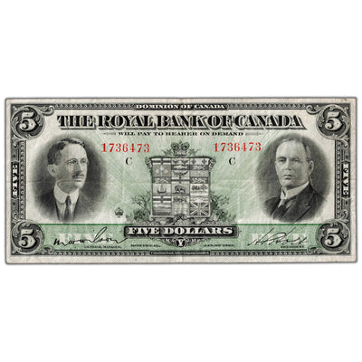 Royal Bank of Canada 1927 $5 Chartered Note #630-14-04 - F/VF