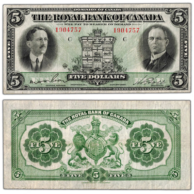 Royal Bank of Canada 1927 $5 Chartered Note #630-14-04 - F/VF