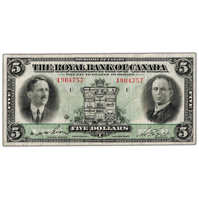 Royal Bank of Canada 1927 $5 Chartered Note #630-14-04 - F/VF