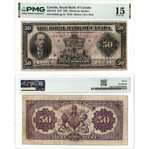 Royal Bank of Canada 1927 $50 Chartered Note #630-14-16 - PMG F-15