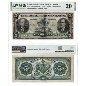 Royal Bank of Canada British Guiana 1913 $5 Note #630-34-02 - PMG VF-20