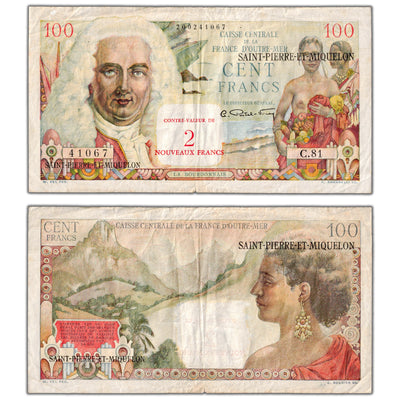 SOLD Saint Pierre & Miquelon ND (1950-60) 100 Francs / 2 New Francs Note P #26 - Circulated