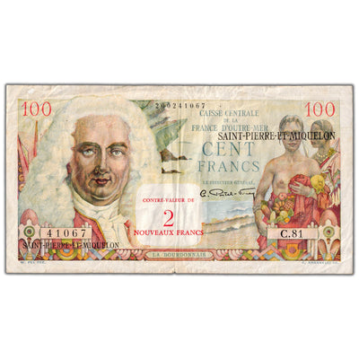 SOLD Saint Pierre & Miquelon ND (1950-60) 100 Francs / 2 New Francs Note P #26 - Circulated