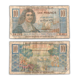 Saint Pierre & Miquelon (1950-60) 10 Francs Note P #23 - Pinholes
