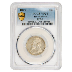 South Africa 1893 One Shilling Silver Coin KM #5 - PCGS VF-30