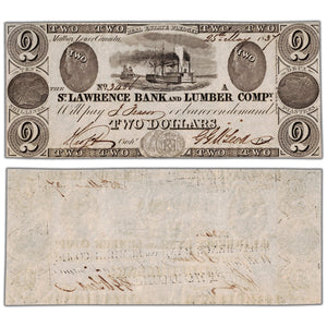 St. Lawrence Bank and Lumber Company 1837 $2 Note #665-10-04 - UNC