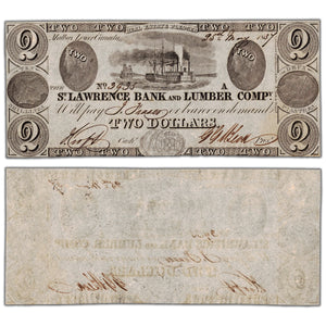 St. Lawrence Bank and Lumber Company 1837 $2 Note #665-10-04 - UNC