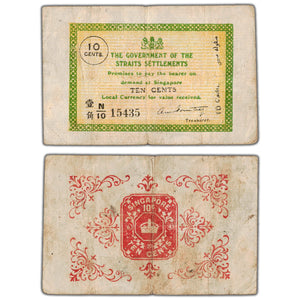 Straits Settlements 1920 10 Ten Cents Note P #6c - F/VF