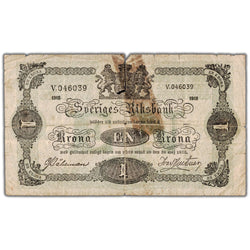 SOLD Sweden 1918 1 Krona Note P #32e- Damaged