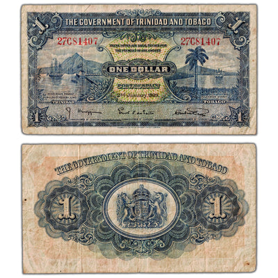 Trinidad & Tobago 1939 $1 One Dollar Note P #5b - Circulated