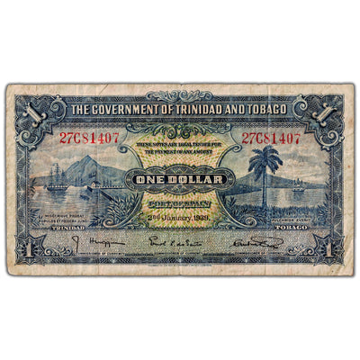 Trinidad & Tobago 1939 $1 One Dollar Note P #5b - Circulated
