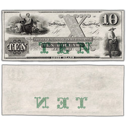 Front and back view of an ungraded 1800s The New England Commercial Bank $10 obsolete remainder banknote (Newport, Rhode Island, Grade UNC, Serial/SKU: NEWE01), featuring high-denomination "X" and "10" lathework counters, central allegorical vignette, and unissued uncirculated paper stock.