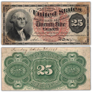 United States 1863 25 Cents Fractional Note - VF (stained/writing)